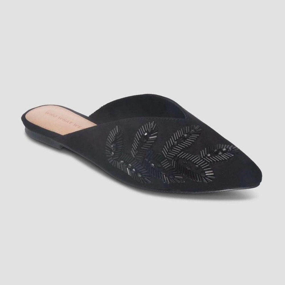 Who What Wear Black Biana Beaded Embellished Mules Size 7 Slip On Flats